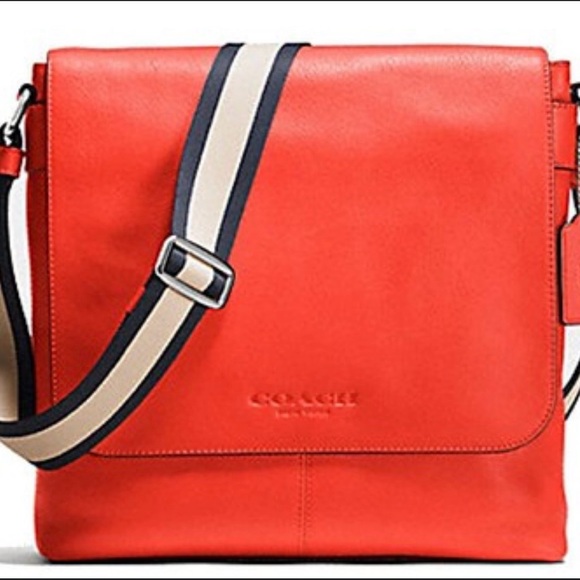 Vintage Unisex COACH Sullivan Metropolitan Map Bag in Coral Calf Leather - Picture 1 of 16